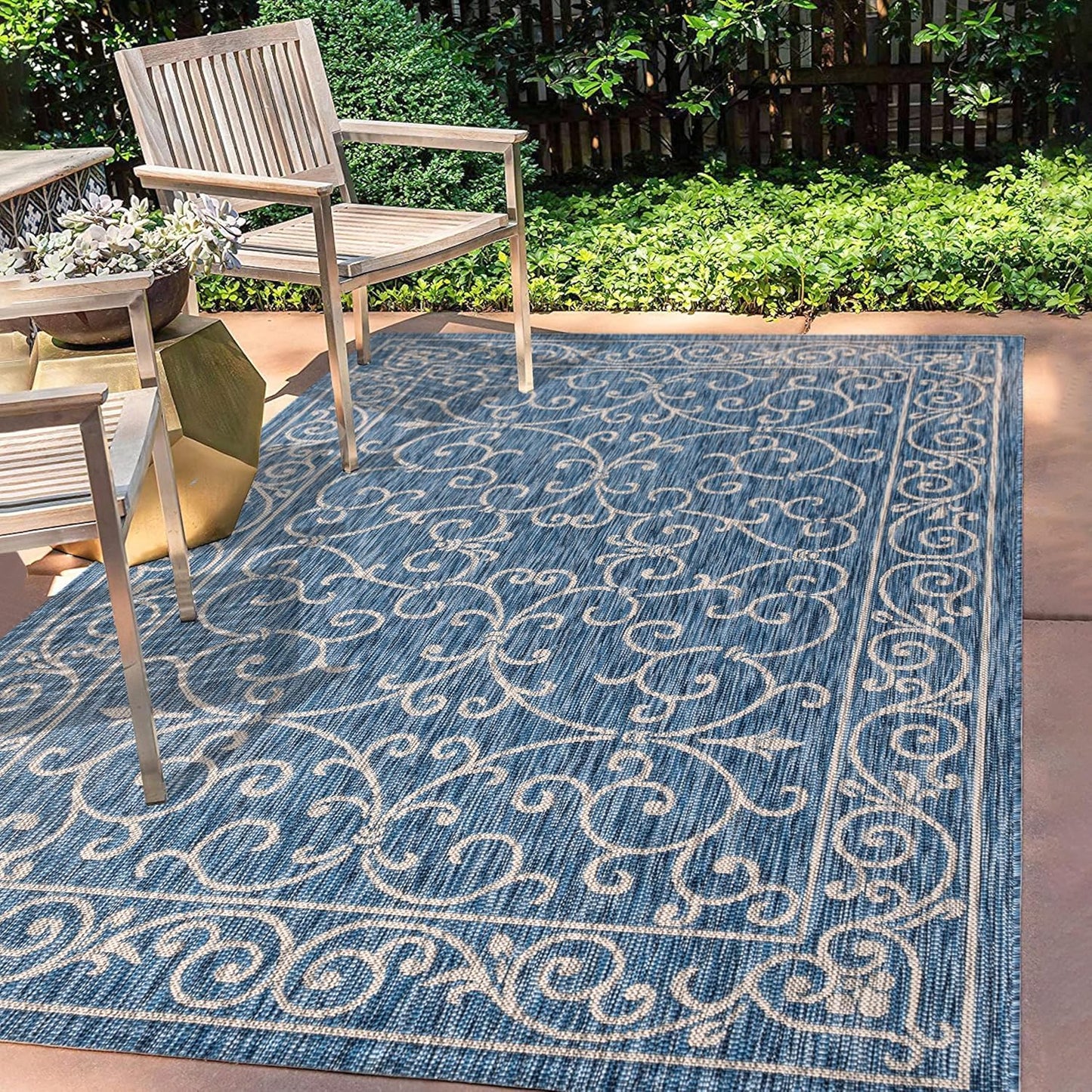 JONATHAN Y SMB106D-9 Charleston Vintage Filigree Textured Weave Indoor Outdoor Area Rug Classic Coastal Easy Cleaning Bedroom Kitchen Backyard Patio Non Shedding, 9 X 12, Navy/Gray
