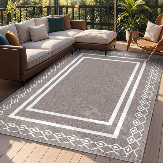 Outdoor Patio Rug, Outside Rectangular Carpet, Moroccan Geometric Rugs, Washable Large Indoor Outdoor Rug Mats for RV, Picnic, Backyard, Deck, Balcony, Porch, Beach 5'x8'