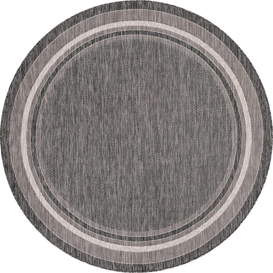 Unique Loom Outdoor Border Collection Area Rug - Soft Border (5' 3" Round, Black/ Ivory)