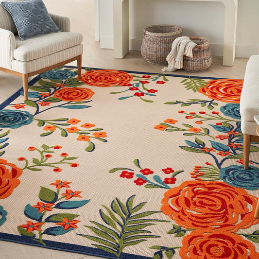 Nourison Home Aloha Indoor/Outdoor Modern Multicolor 5'3" x 7'5" Area Rug, Easy Cleaning, Non Shedding, Bed Room, Living Room, Dining Room, Kitchen (5x7)