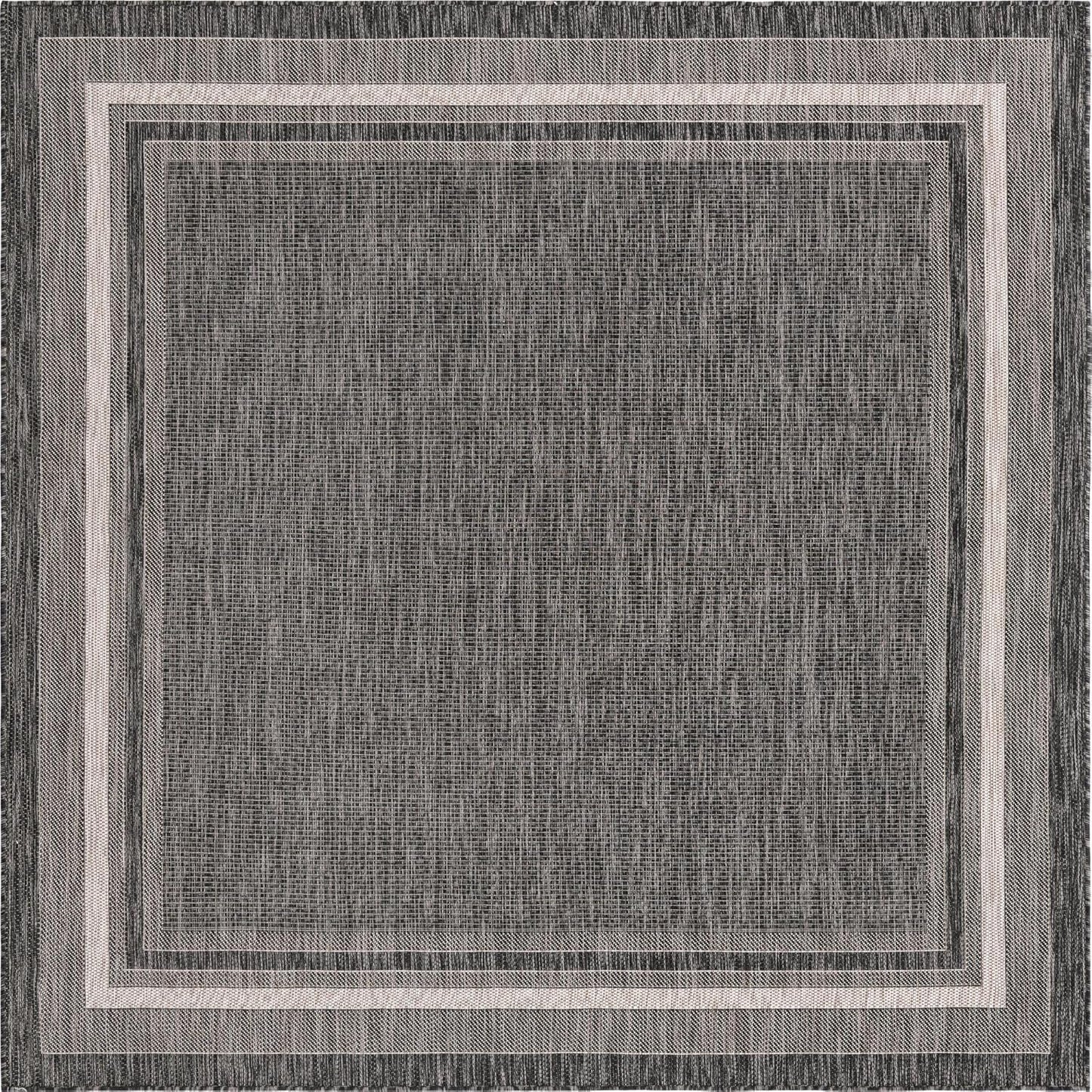 Unique Loom Outdoor Border Collection Area Rug - Soft Border (7' 10" Square, Black/ Ivory)