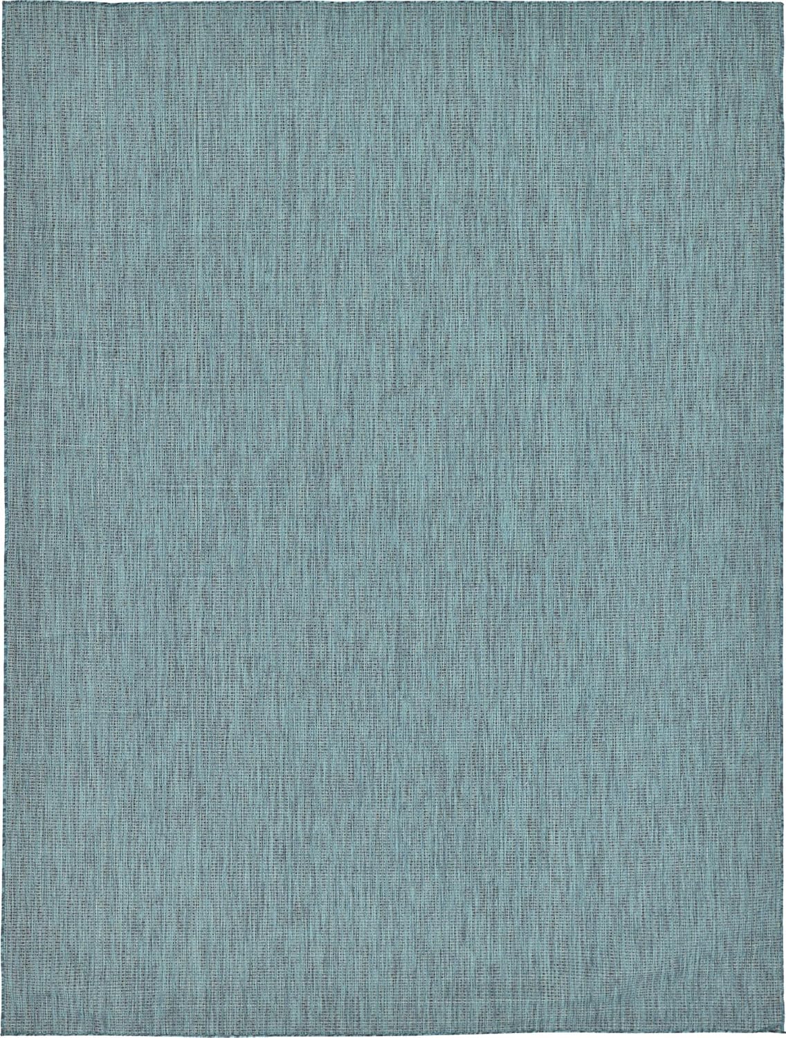 Unique Loom Collection Casual Transitional Solid Heathered Indoor/Outdoor Flatweave Area Rug (9' x 12' Rectangle, Teal/Navy Blue)