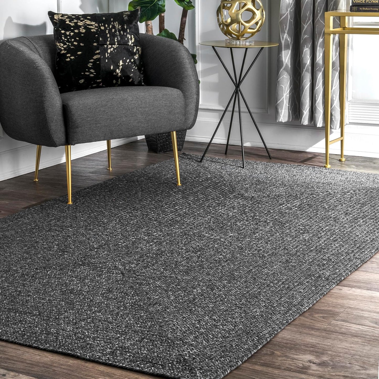 nuLOOM 8' x 10' Solid Hand Braided Indoor/Outdoor Area Rug, Pet-Friendly, High Traffic, Weather Resistant, for Patio, Balcony, Bedroom, Living, Dining Room, Wynn Charcoal
