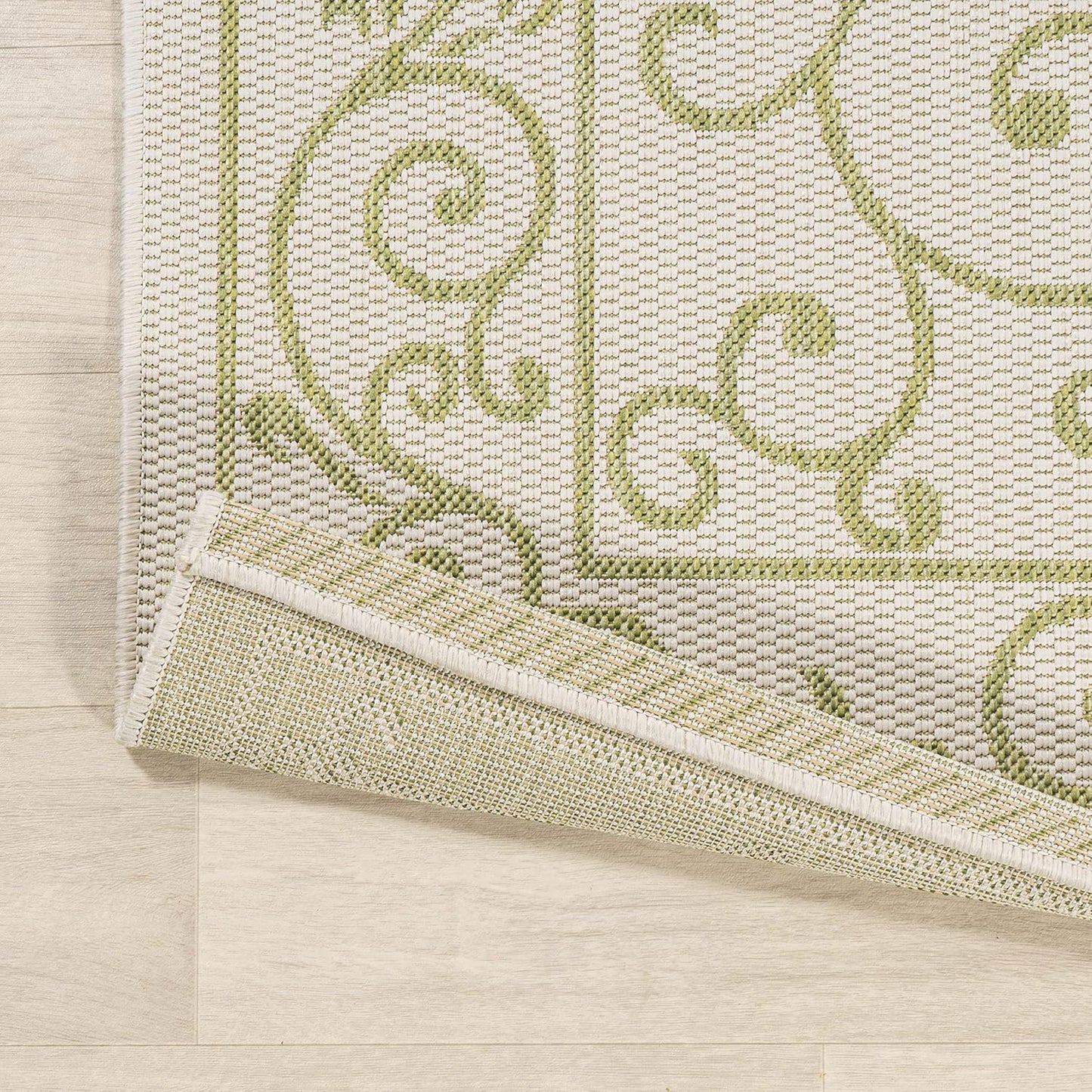 JONATHAN Y SMB106I-9 Charleston Vintage Filigree Textured Weave Indoor Outdoor Area Rug, Coastal,Traditional,Transitional Easy Clean,Bedroom,Kitchen,Backyard,Patio, Non-Shed, Cream/Green, 9 X 12