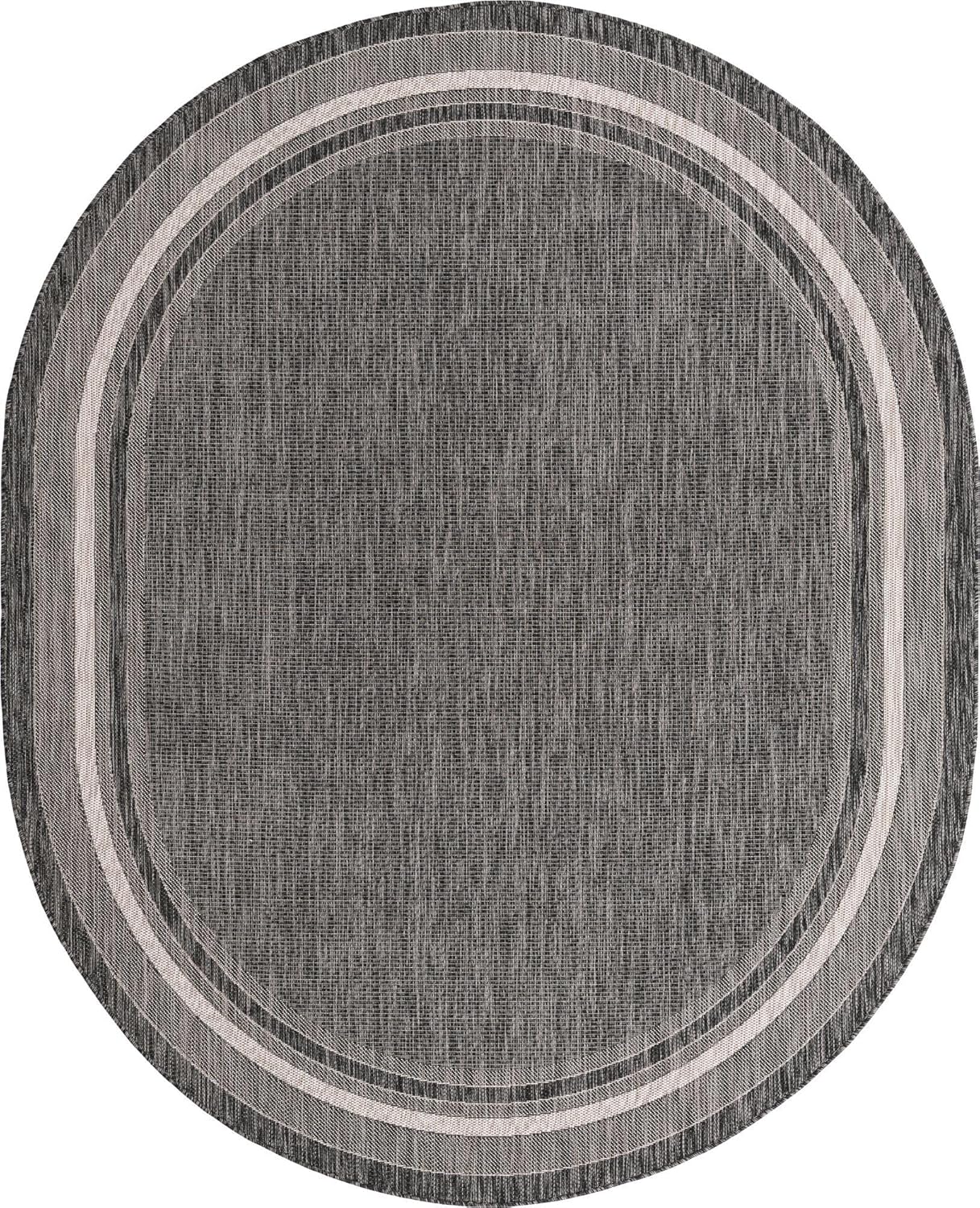 Unique Loom Outdoor Border Collection Area Rug - Soft Border (7' 10" x 10' Oval, Black/ Ivory)