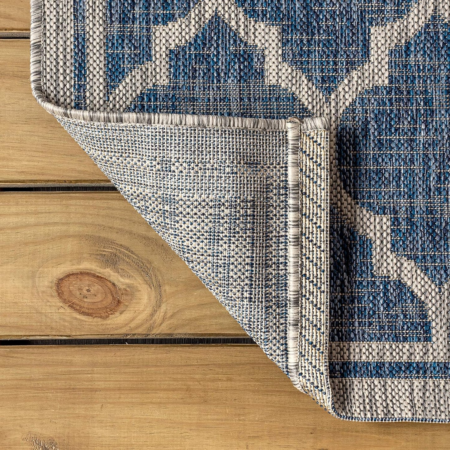 Eyely BMS109D-4R Santa Monica Trebol Moroccan Trellis Textured Weave, Pet Friendly, Non-Shedding, Stain Resistant, Easy-Cleaning, Navy/Gray, 4' Round, Indoor/Outdoor, Area Rug