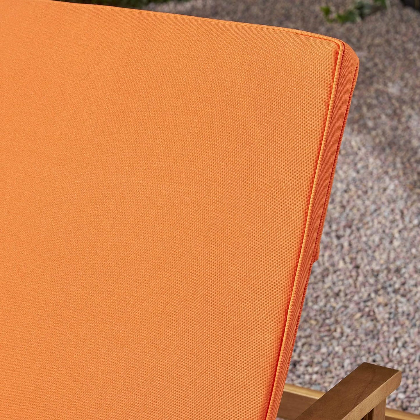 Christopher Knight Home Samantha Double Chaise Lounge for Yard and Patio, Acacia Wood Frame, Teak Finish with Orange Cushions