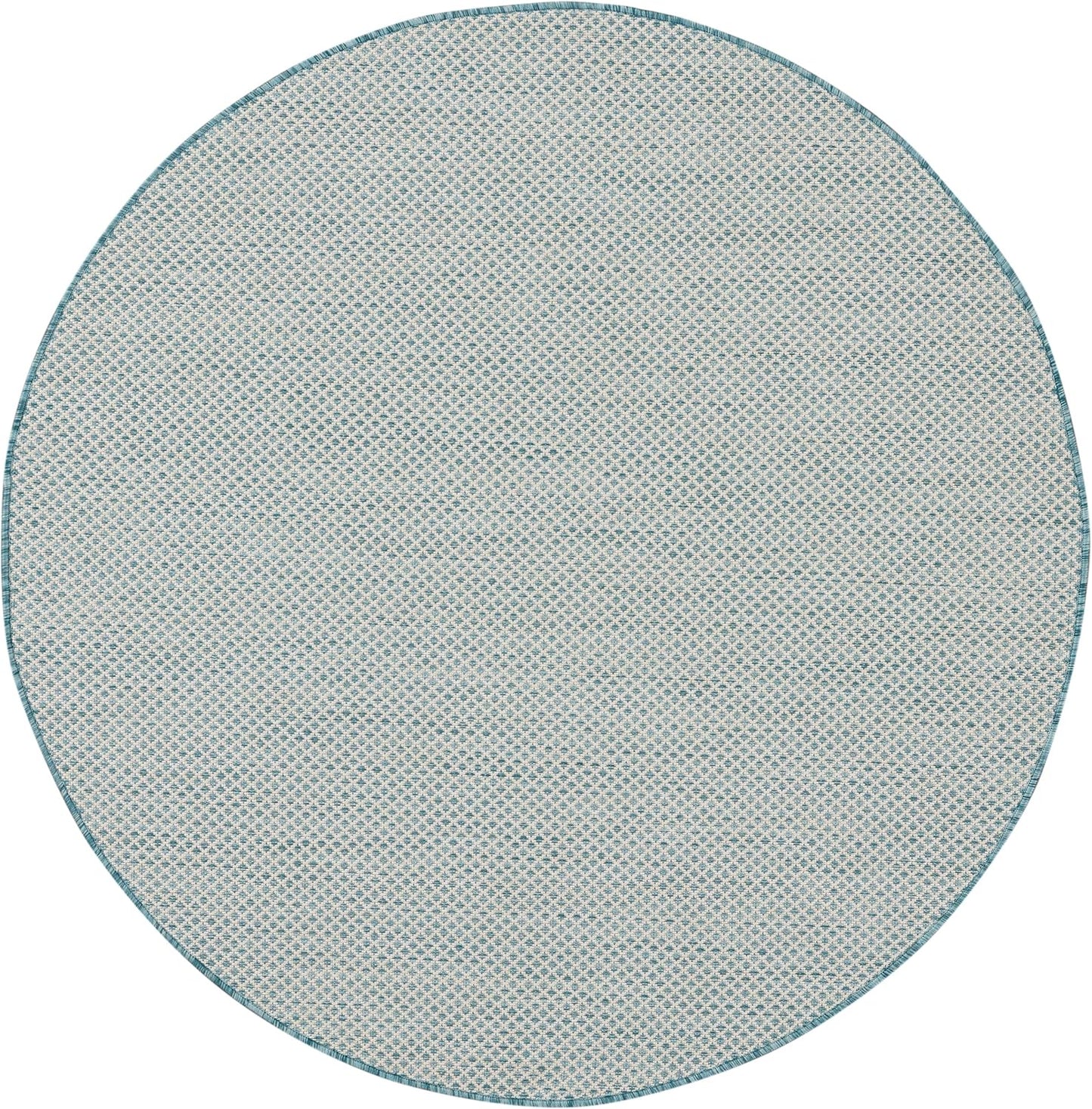 Nourison Home Courtyard Indoor/Outdoor Ivory/Aqua 4' x Round Area Rug, Easy Cleaning, Non Shedding, Bed Room, Living Room, Dining Room, Backyard, Deck, Patio (4 Round)