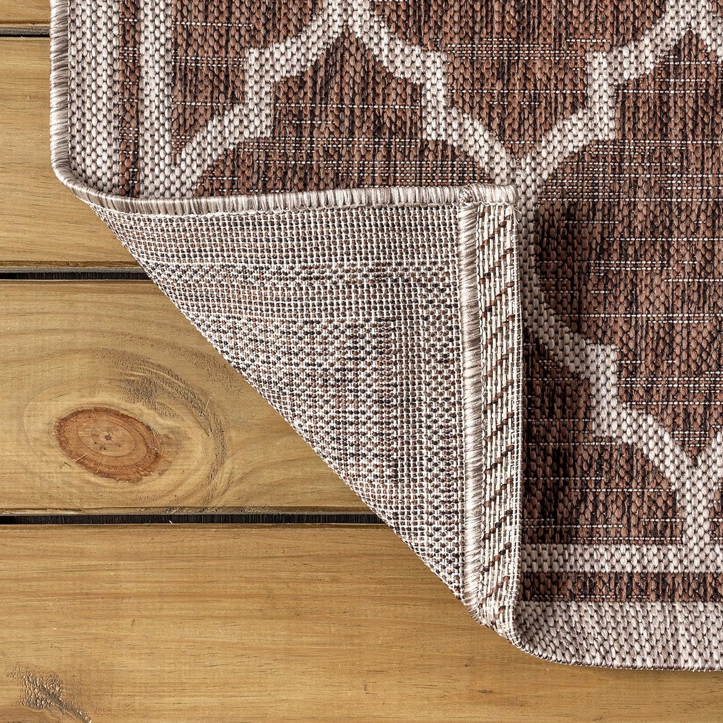 Eyely BMS109B-6SQ Santa Monica Trebol Moroccan Trellis Textured Weave, Pet Friendly, Non-Shedding, Stain Resistant, Easy-Cleaning, Espresso/Taupe, 6' Square, Indoor/Outdoor, Area Rug