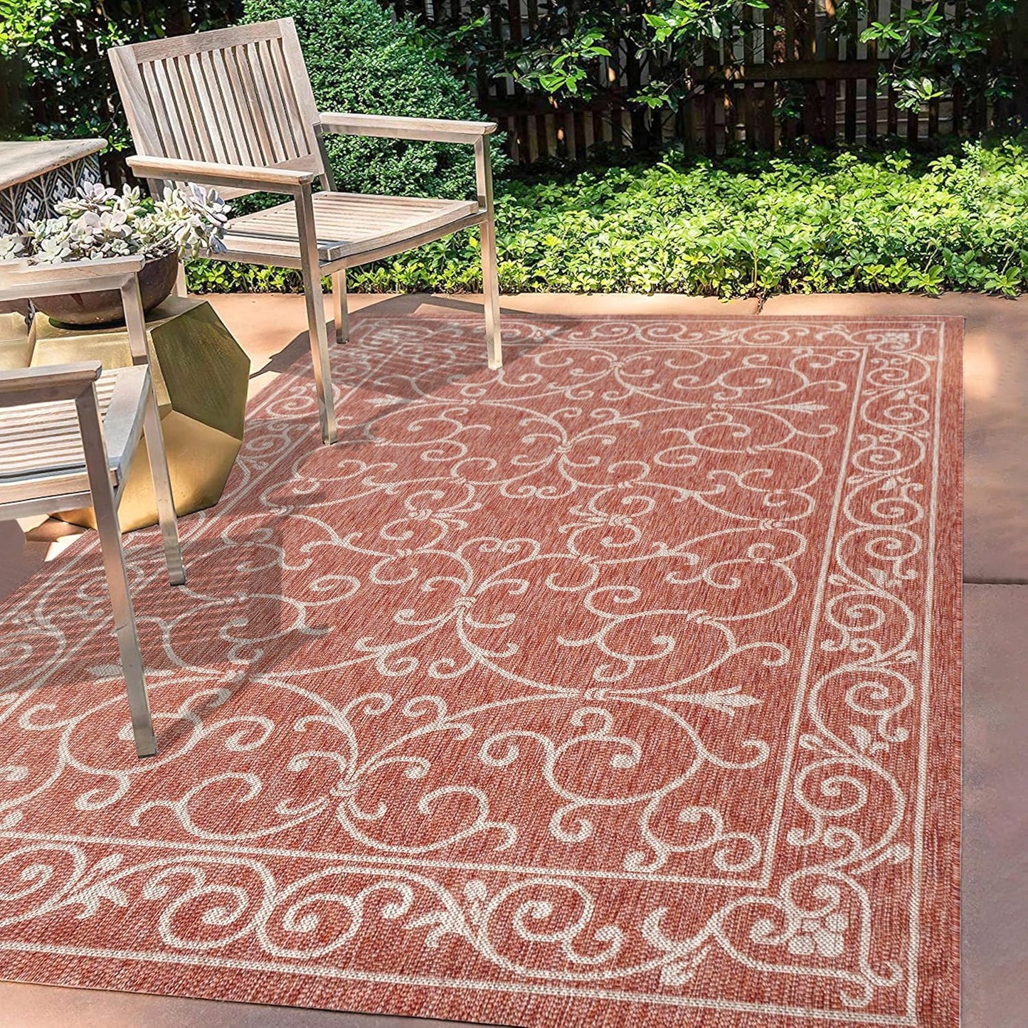 JONATHAN Y SMB106B-5 Charleston Vintage Filigree Textured Weave Indoor/Outdoor Red/Beige 5 ft. x 8 ft. Area Rug, Classic,Easy Cleaning,HighTraffic,LivingRoom,Backyard, Non Shedding