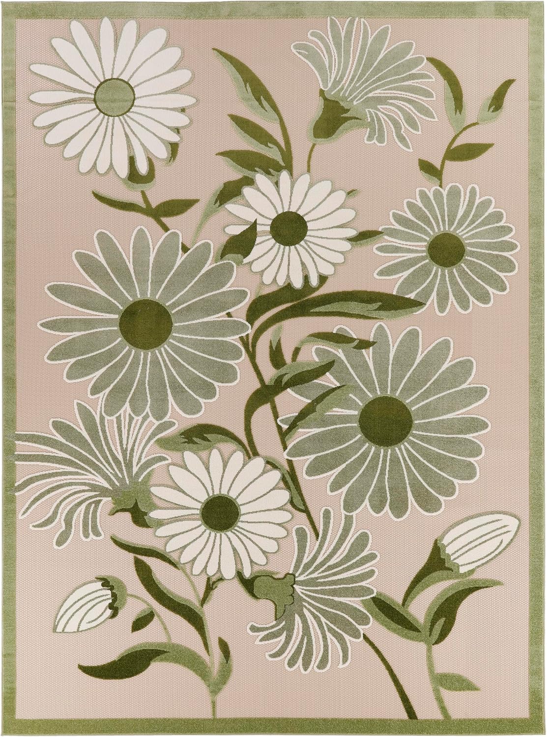 Nourison Home Aloha Indoor/Outdoor Ivory Green 10' x 14' Area Rug, Easy-Cleaning, Non-Shedding, Bed Room, Living Room, Dining Room, Backyard, Patio, Deck (10x14)